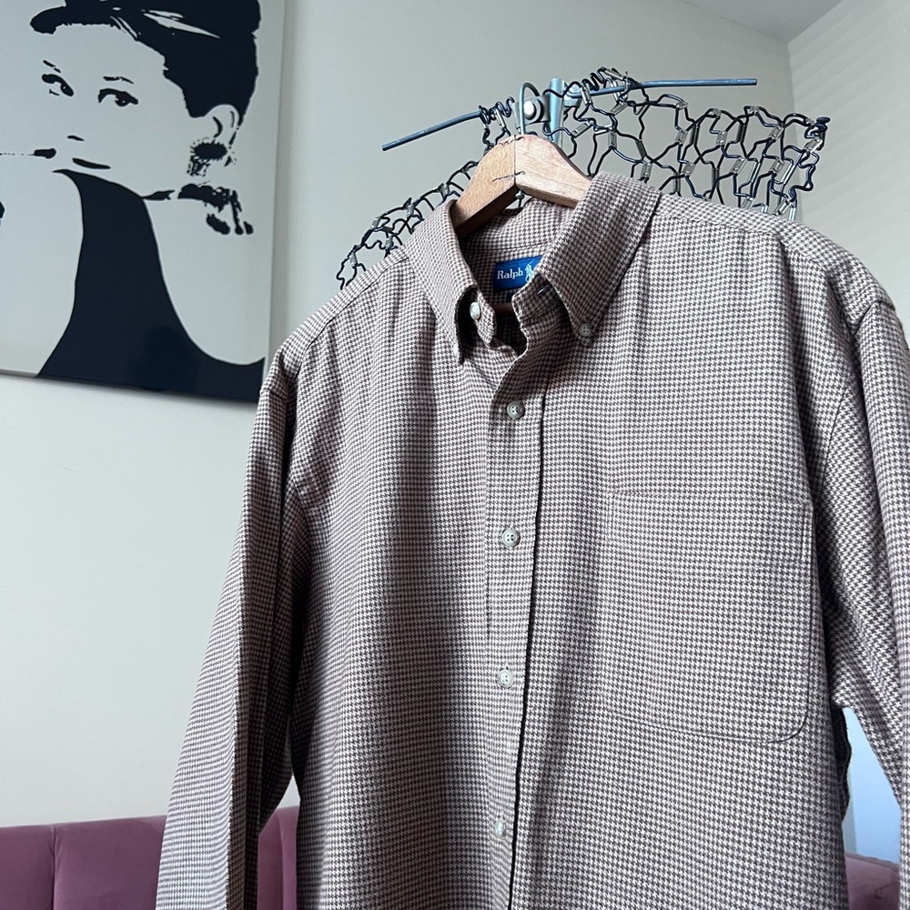 Men’s Ralph Lauren Brown Tweed/Flannel Style Button-Down Shirt Size L Classic RL